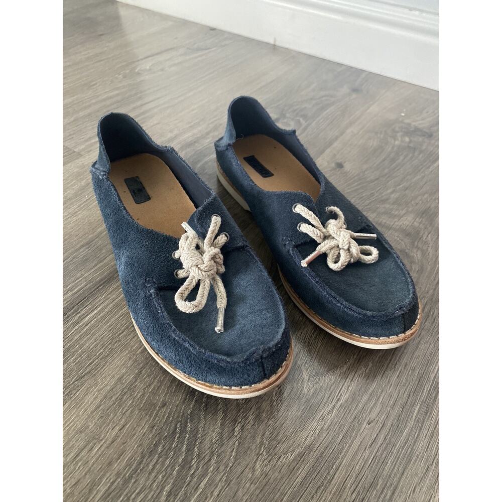OluKai Womens Moku Dede Blue Suede Boat Shoes Size 6 Convertible Slip On Flats